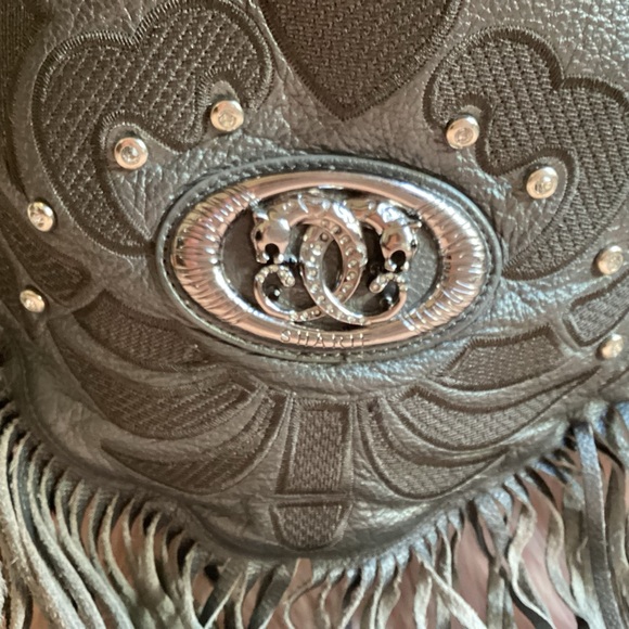 Sharif Gray Leather Hobo with Fringe and Studs - Picture 2 of 16